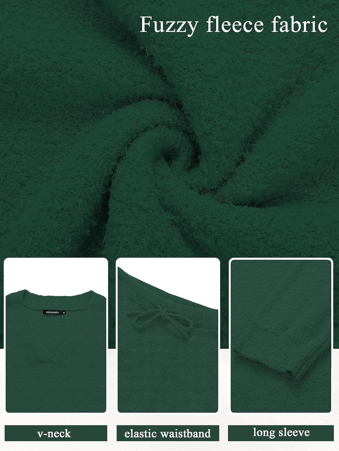 image:imageMEROKEETY Womens Fall Fleece 2 Piece Outfits Pajama Lounge SetsGreen