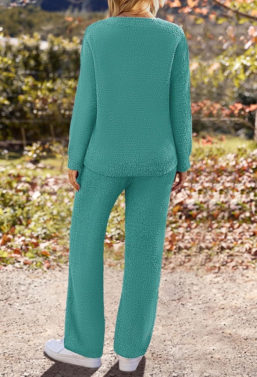 image:imageMEROKEETY Womens Fall Fleece 2 Piece Outfits Pajama Lounge SetsLakeblue