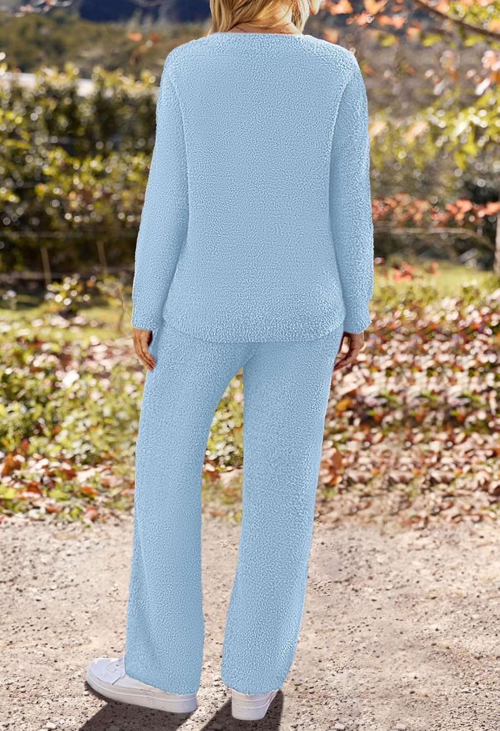 image:imageMEROKEETY Womens Fall Fleece 2 Piece Outfits Pajama Lounge SetsLightblue