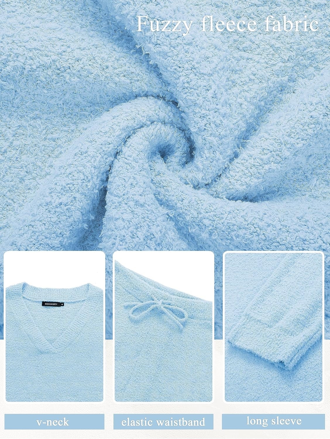 image:imageMEROKEETY Womens Fall Fleece 2 Piece Outfits Pajama Lounge SetsLightblue