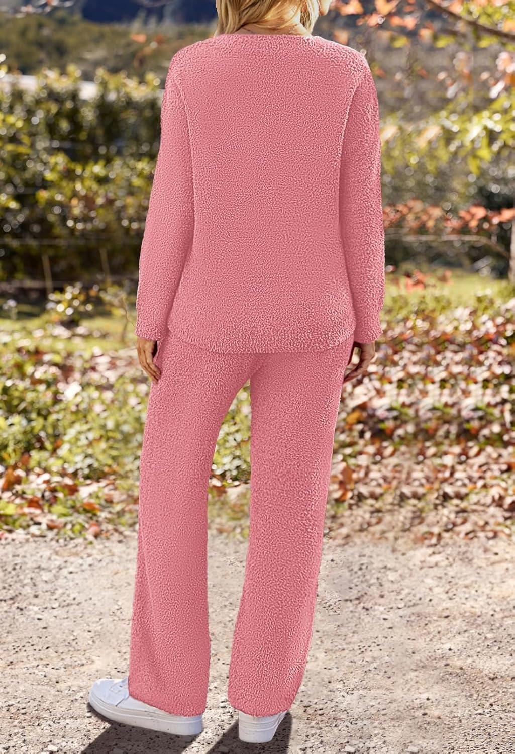 image:imageMEROKEETY Womens Fall Fleece 2 Piece Outfits Pajama Lounge SetsLightcoral