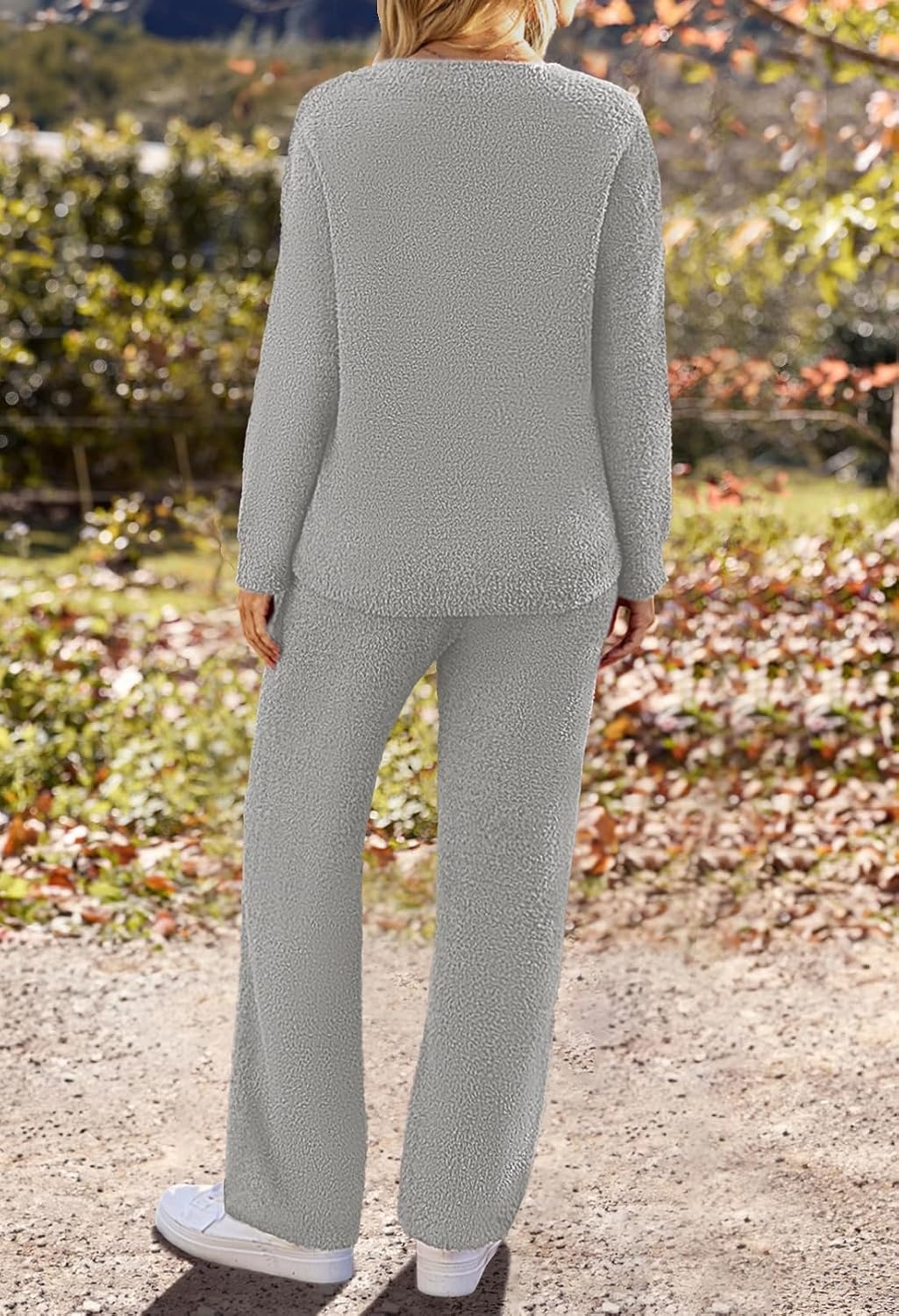 image:imageMEROKEETY Womens Fall Fleece 2 Piece Outfits Pajama Lounge SetsLightgrey