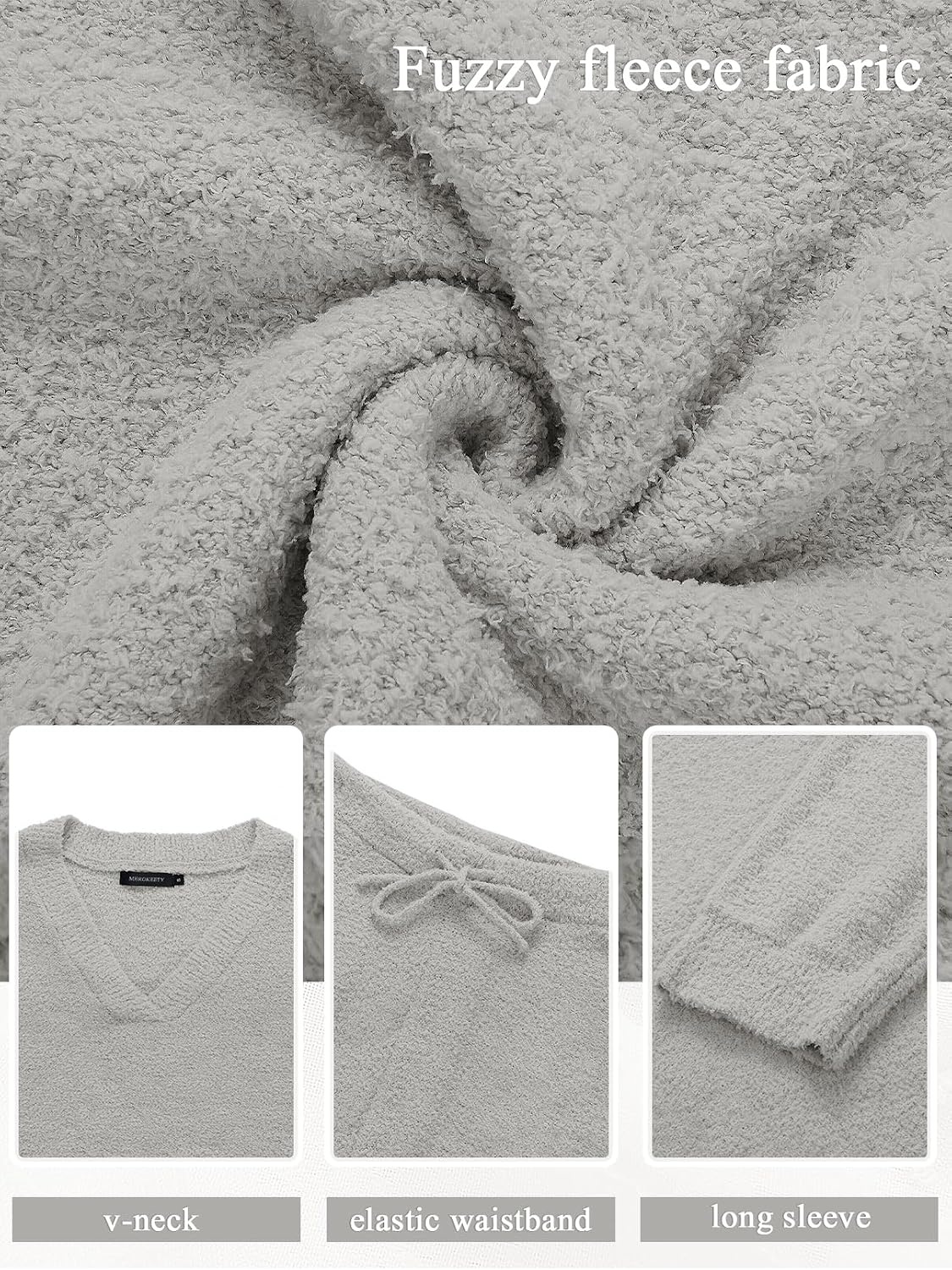 image:imageMEROKEETY Womens Fall Fleece 2 Piece Outfits Pajama Lounge SetsLightgrey