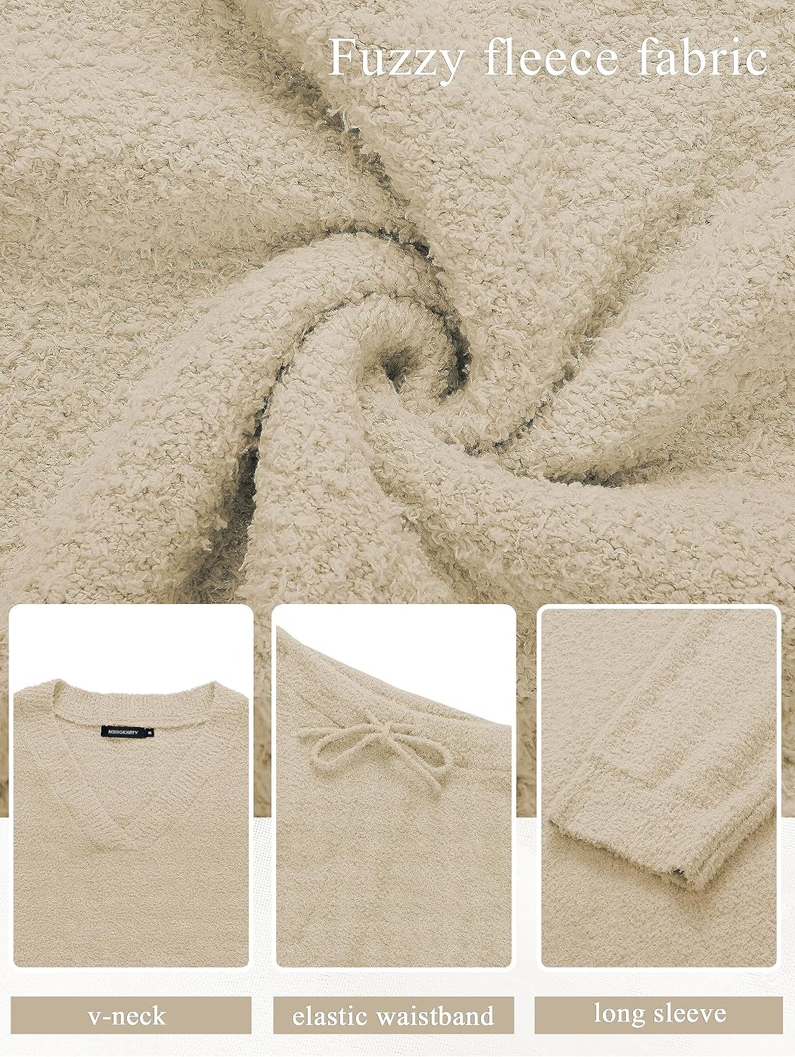 image:imageMEROKEETY Womens Fall Fleece 2 Piece Outfits Pajama Lounge SetsLightkhaki