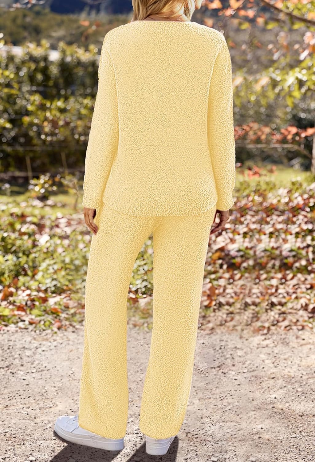 image:imageMEROKEETY Womens Fall Fleece 2 Piece Outfits Pajama Lounge SetsLightyellow