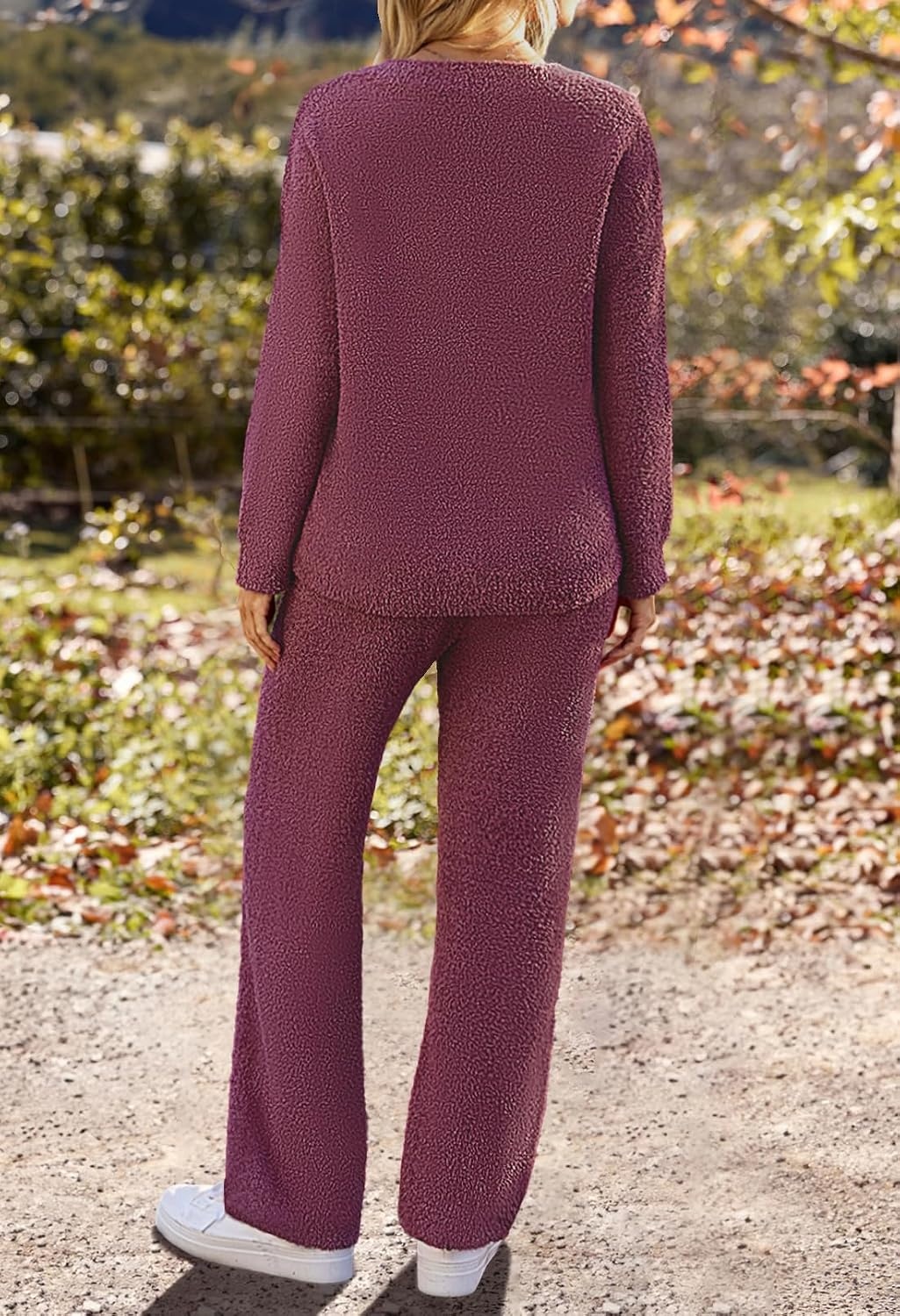 image:imageMEROKEETY Womens Fall Fleece 2 Piece Outfits Pajama Lounge SetsMarron