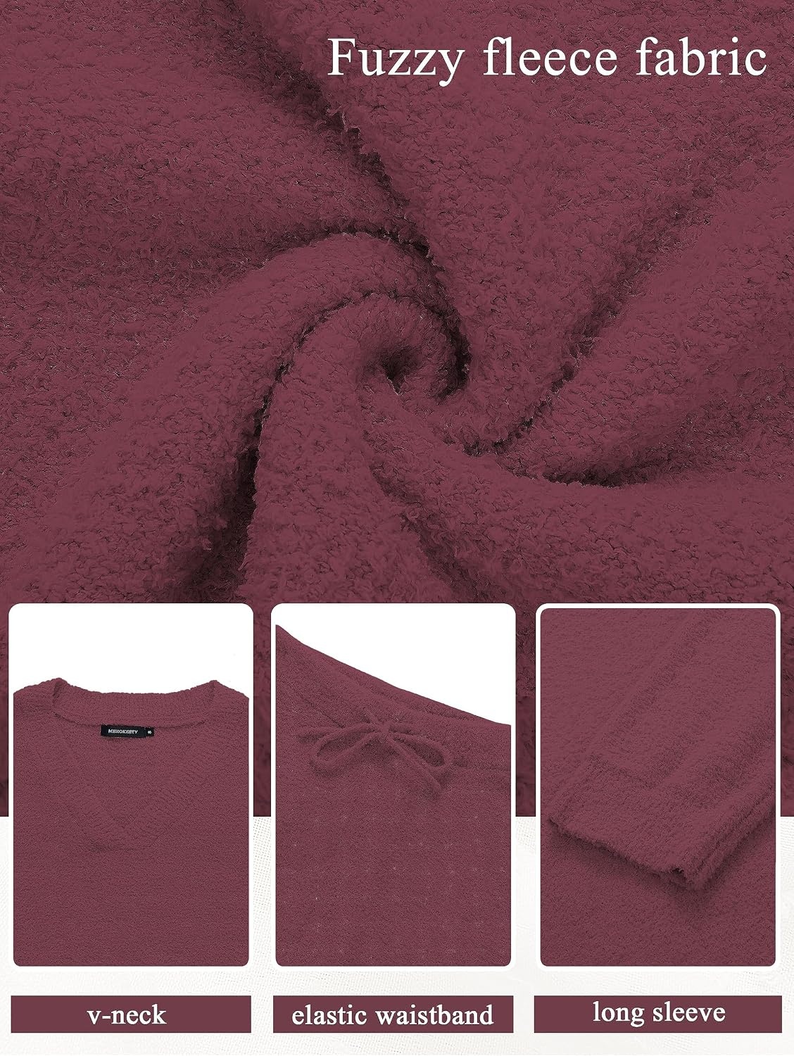 image:imageMEROKEETY Womens Fall Fleece 2 Piece Outfits Pajama Lounge SetsMarron