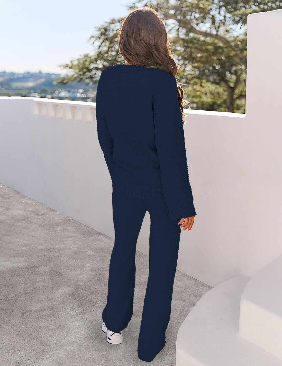 image:imageMEROKEETY Womens Fall Fleece 2 Piece Outfits Pajama Lounge SetsNavy