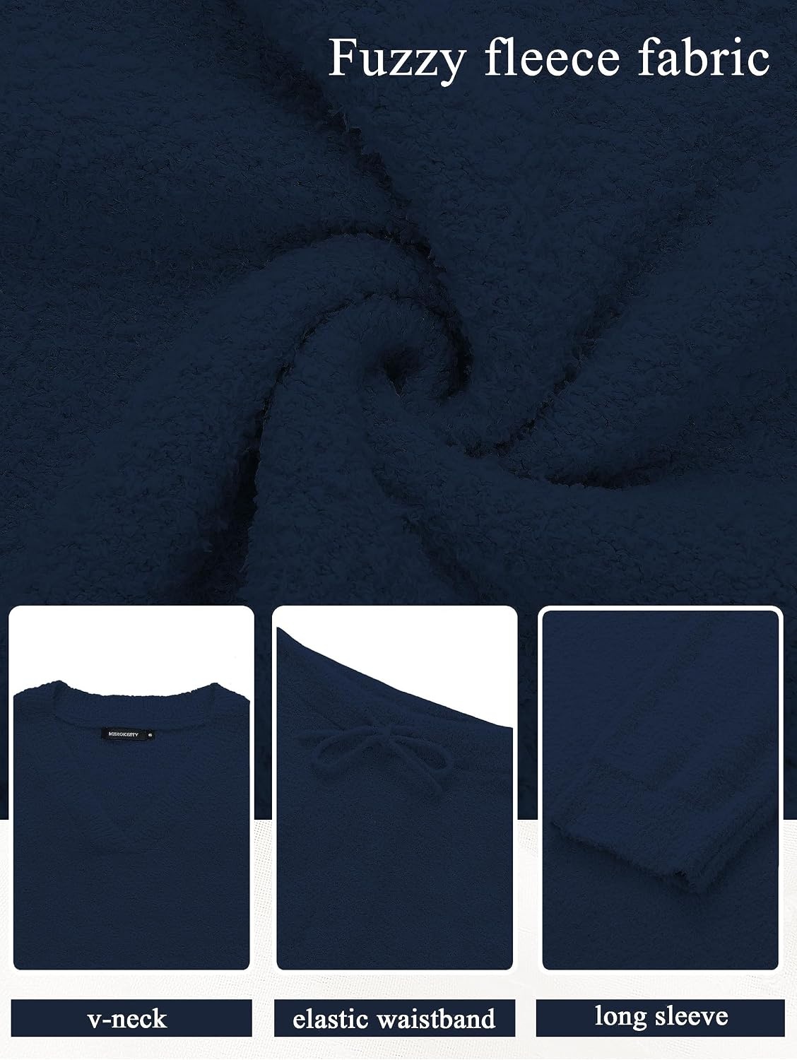 image:imageMEROKEETY Womens Fall Fleece 2 Piece Outfits Pajama Lounge SetsNavy