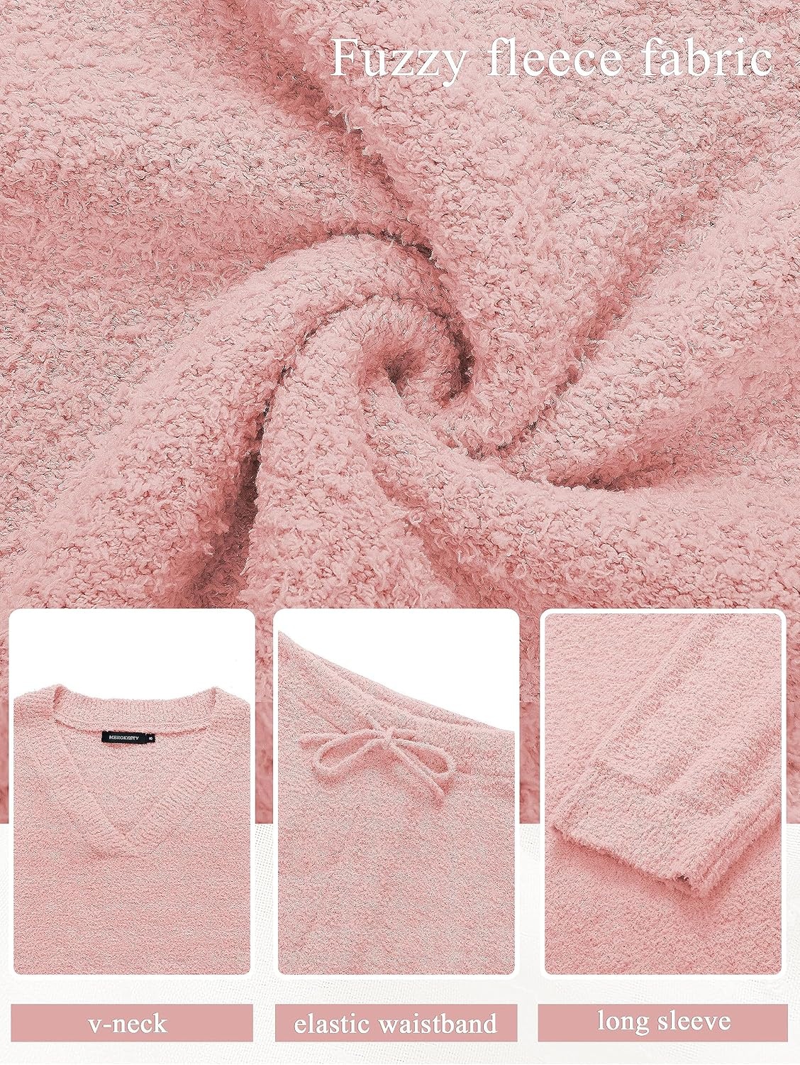 image:imageMEROKEETY Womens Fall Fleece 2 Piece Outfits Pajama Lounge SetsPink