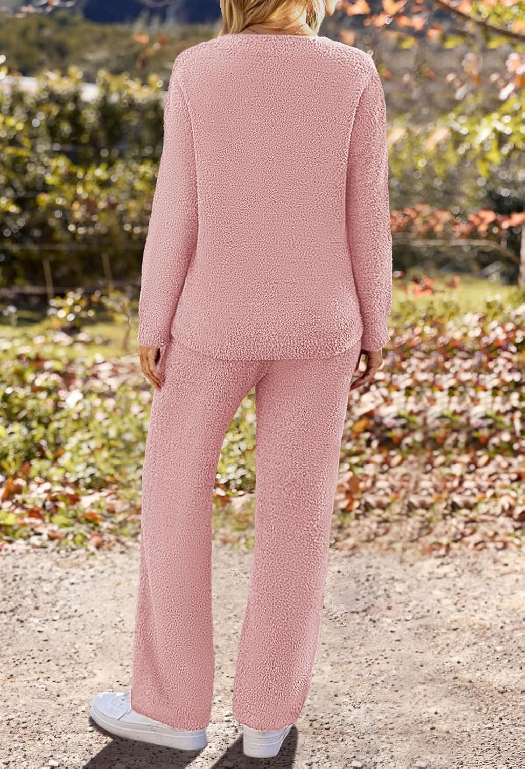 image:imageMEROKEETY Womens Fall Fleece 2 Piece Outfits Pajama Lounge SetsPink