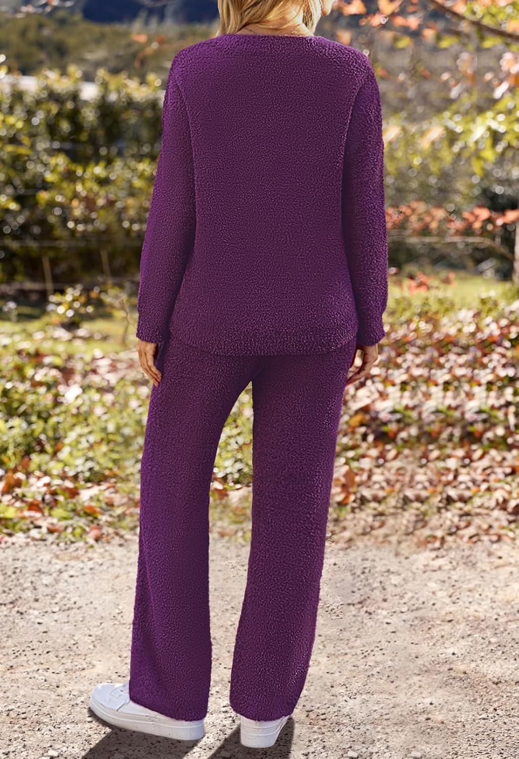 image:imageMEROKEETY Womens Fall Fleece 2 Piece Outfits Pajama Lounge SetsPlum