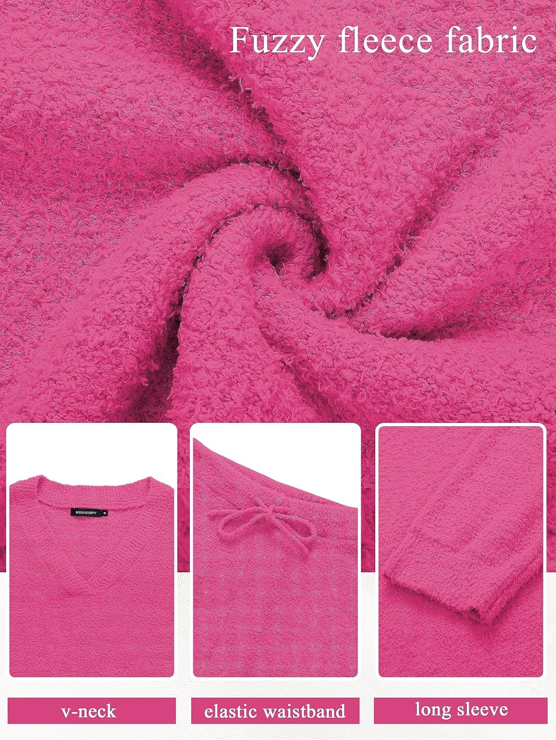 image:imageMEROKEETY Womens Fall Fleece 2 Piece Outfits Pajama Lounge SetsRose