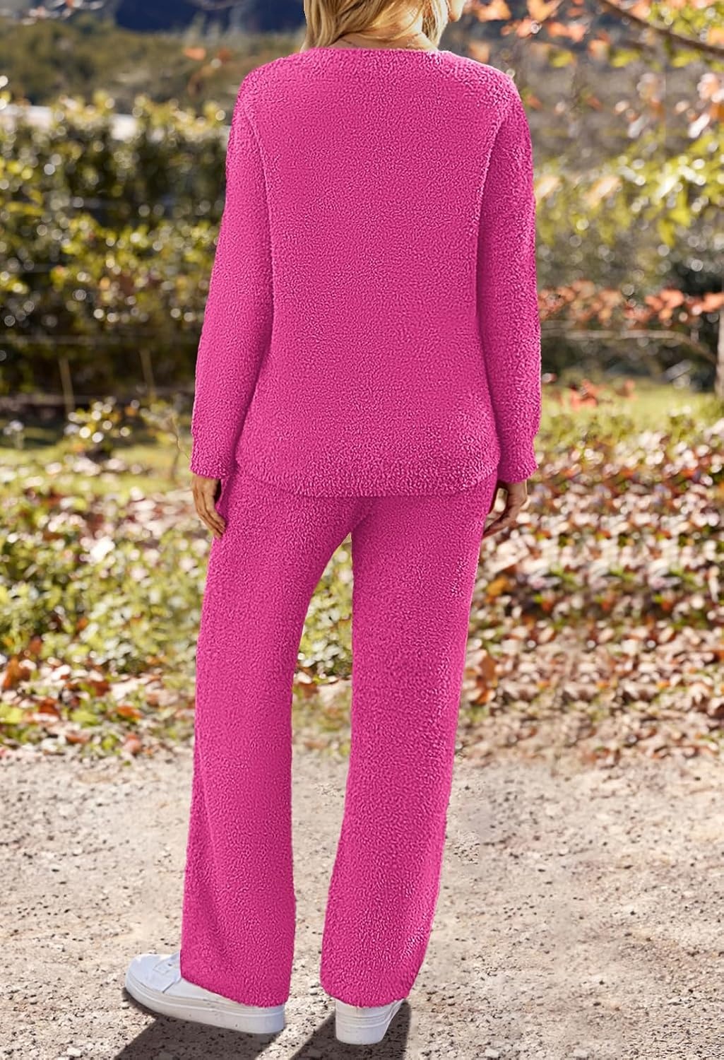 image:imageMEROKEETY Womens Fall Fleece 2 Piece Outfits Pajama Lounge SetsRose