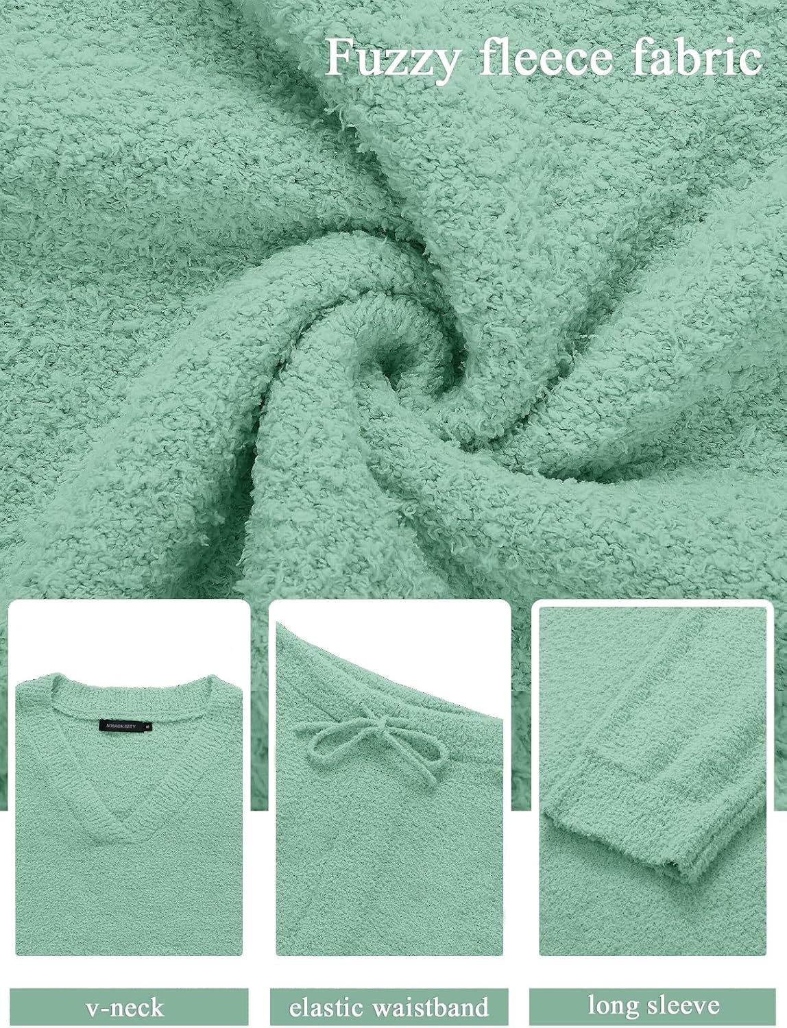 image:imageMEROKEETY Womens Fall Fleece 2 Piece Outfits Pajama Lounge SetsSage