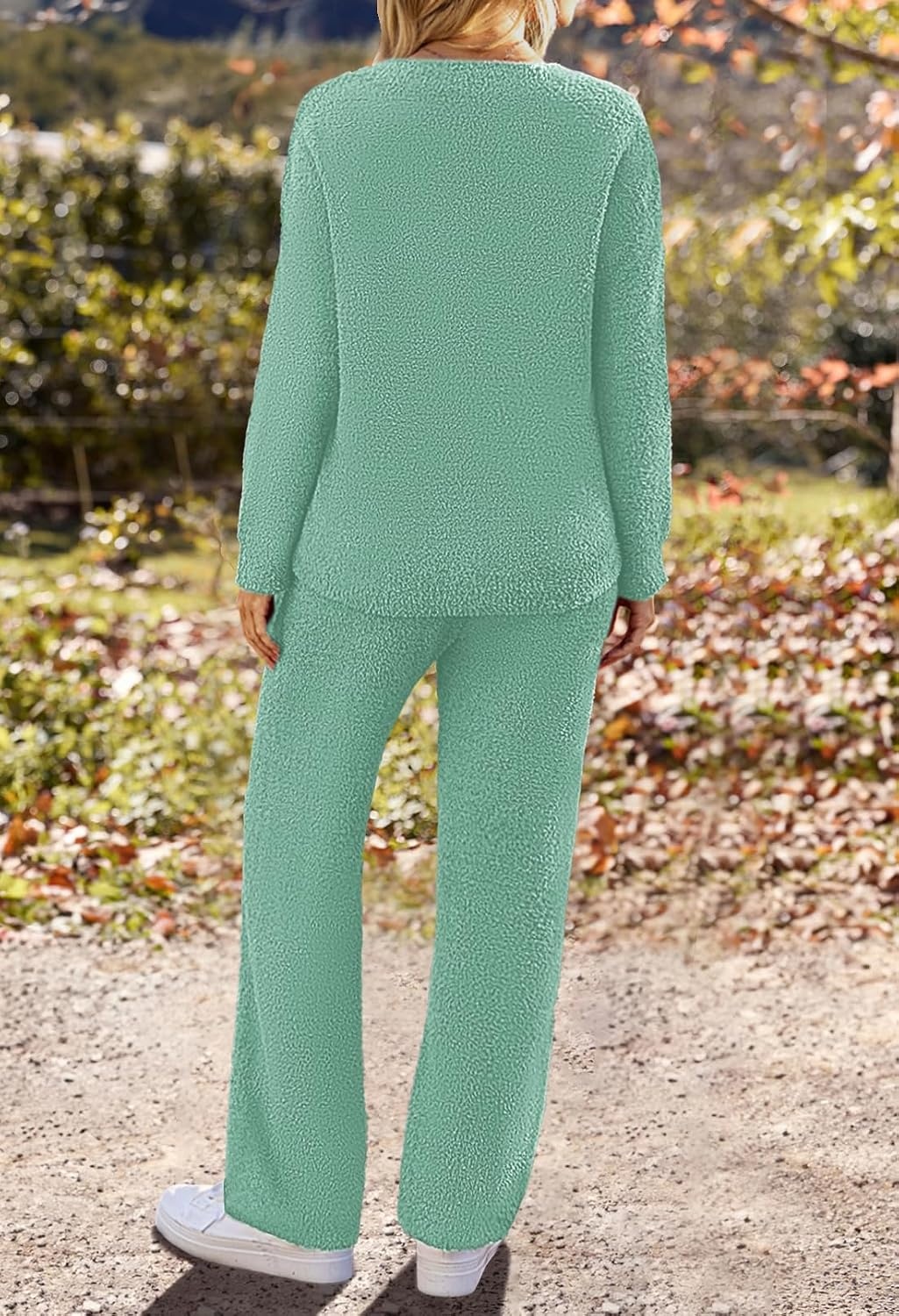 image:imageMEROKEETY Womens Fall Fleece 2 Piece Outfits Pajama Lounge SetsSage