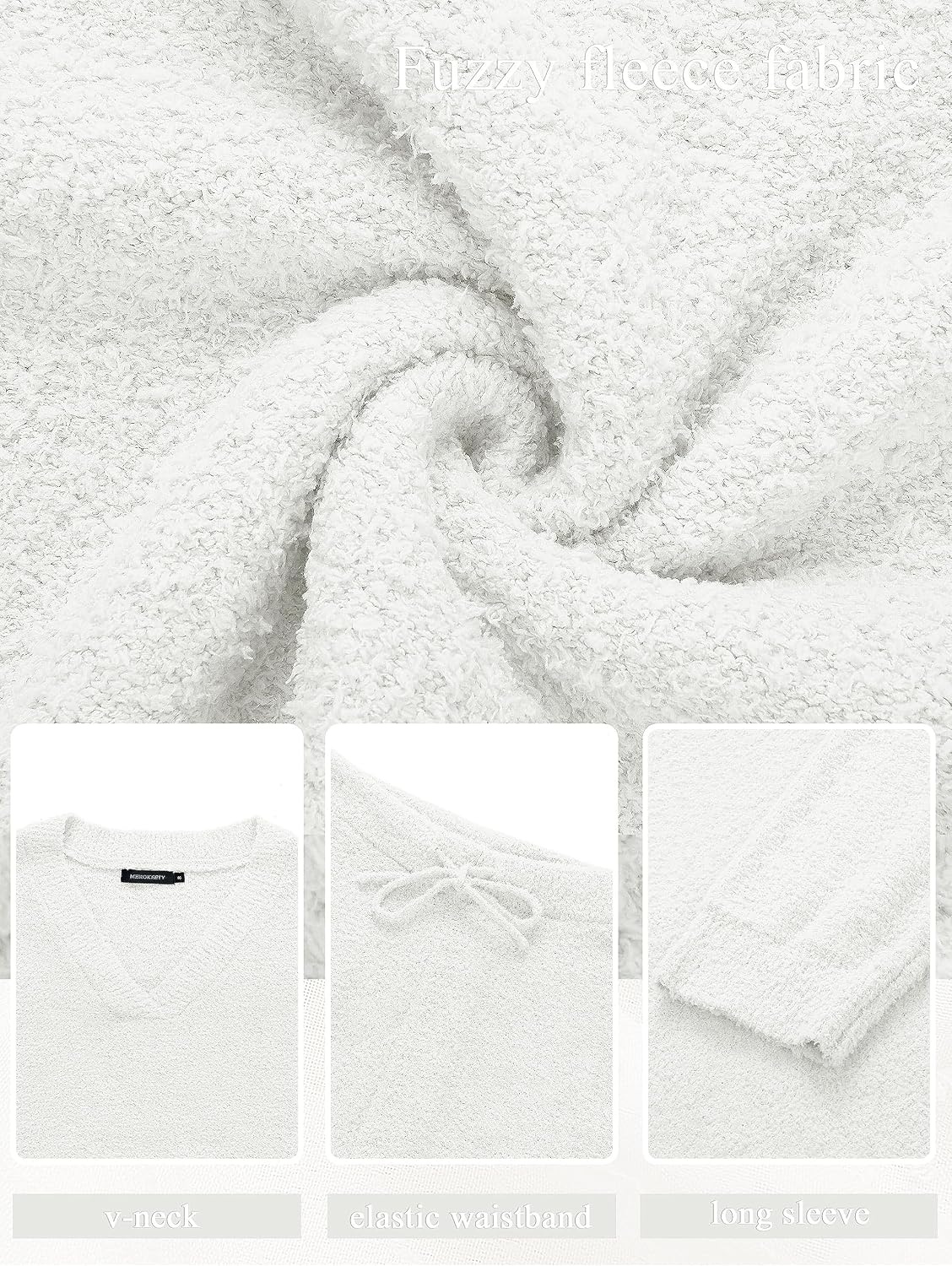 image:imageMEROKEETY Womens Fall Fleece 2 Piece Outfits Pajama Lounge SetsWhite