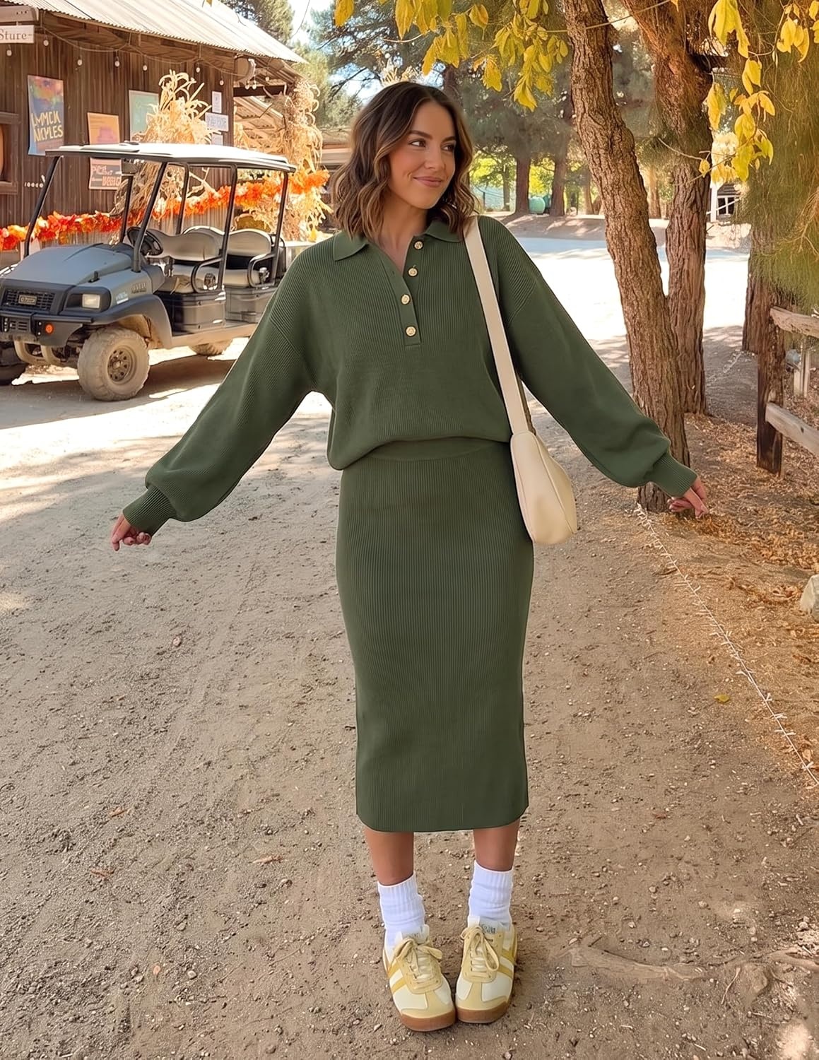 image:imageMEROKEETY Womens Fall Long Sleeve Bodycon Midi Sweater DressArmygreen