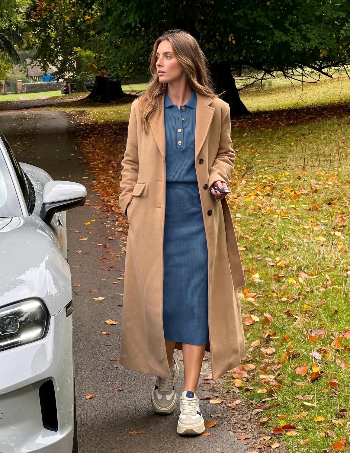 image:imageMEROKEETY Womens Fall Long Sleeve Bodycon Midi Sweater DressDarkblue