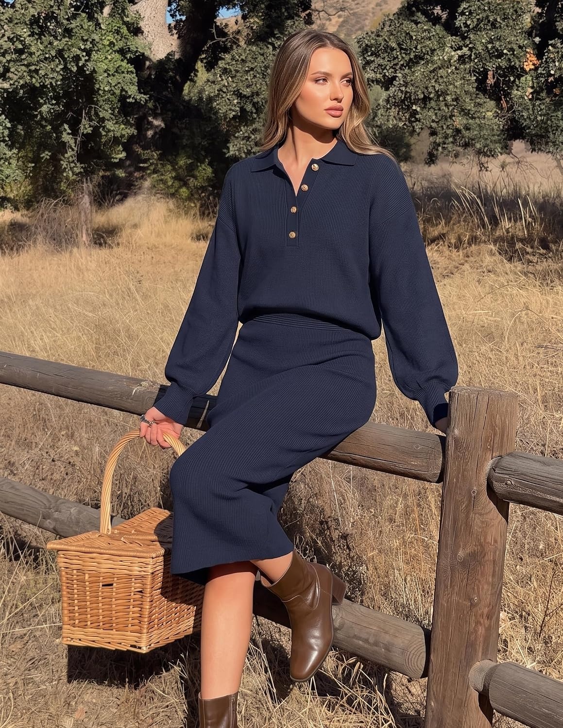 image:imageMEROKEETY Womens Fall Long Sleeve Bodycon Midi Sweater DressNavy