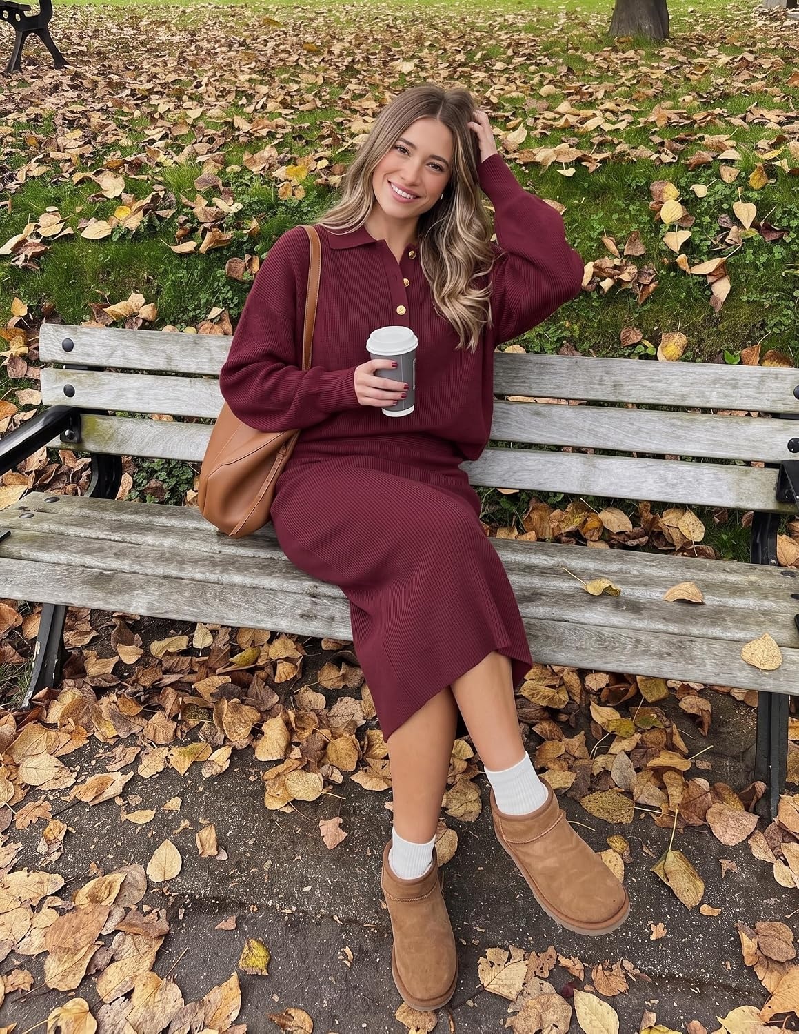 image:imageMEROKEETY Womens Fall Long Sleeve Bodycon Midi Sweater DressWine