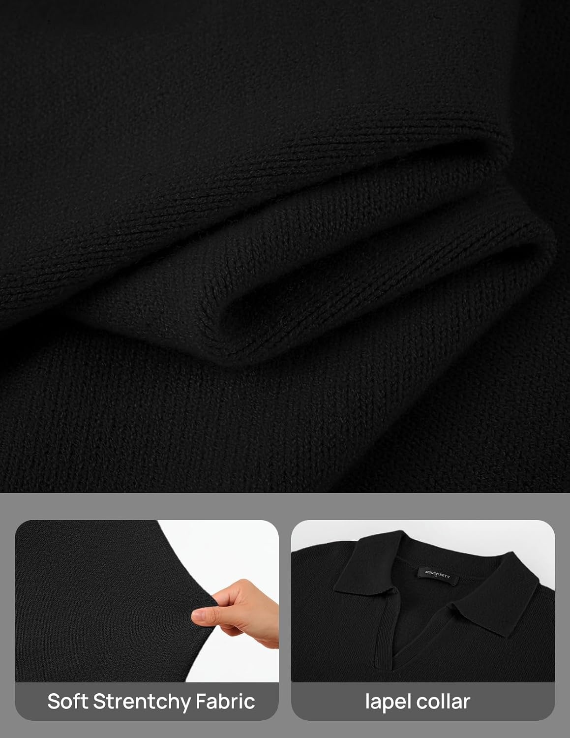image:imageMEROKEETY Womens Fall Long Sleeve Midi Sweater Dress V Neck Knit DressesBlack