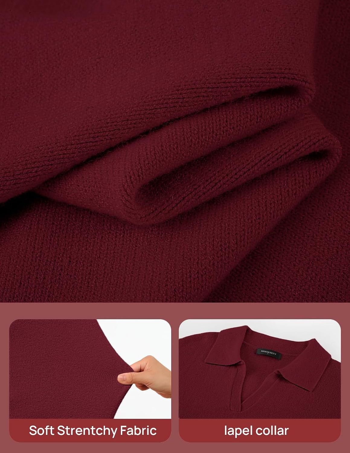 image:imageMEROKEETY Womens Fall Long Sleeve Midi Sweater Dress V Neck Knit DressesBurgundy