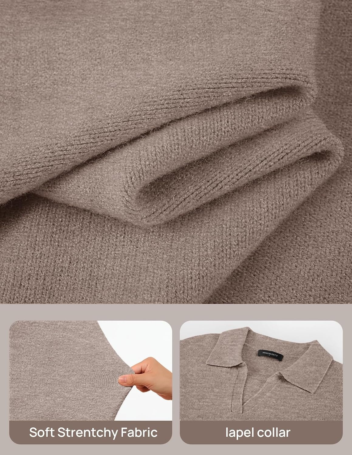 image:imageMEROKEETY Womens Fall Long Sleeve Midi Sweater Dress V Neck Knit DressesCamel