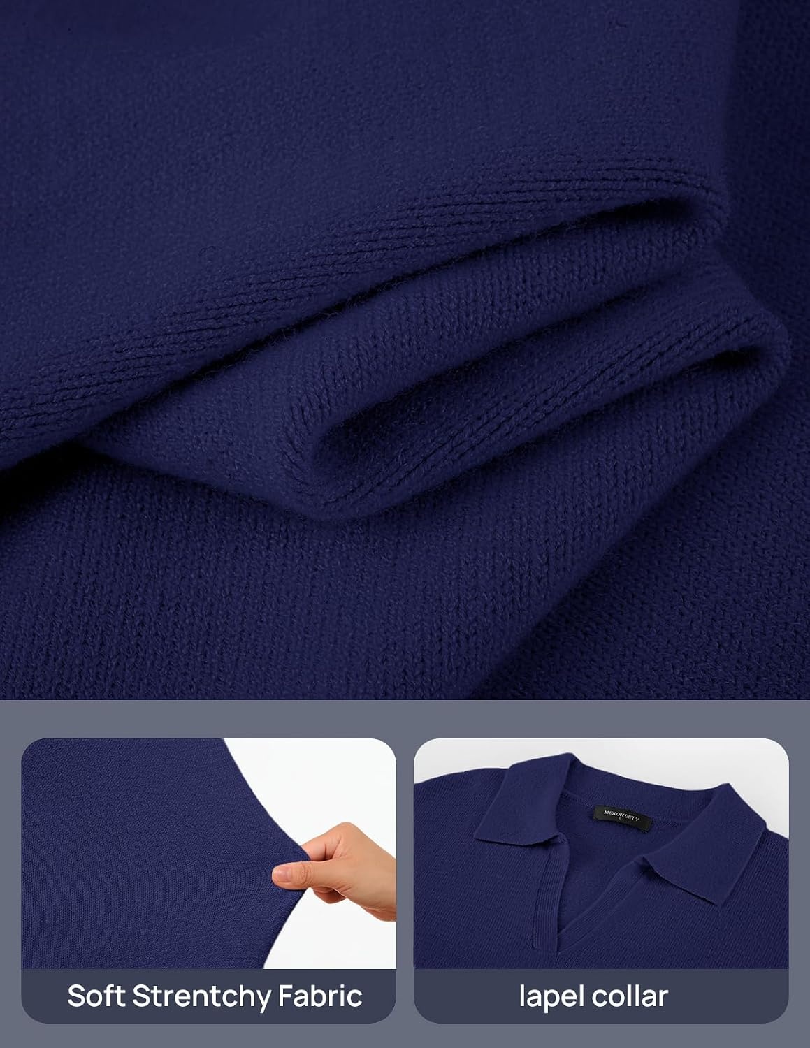 image:imageMEROKEETY Womens Fall Long Sleeve Midi Sweater Dress V Neck Knit DressesNavy