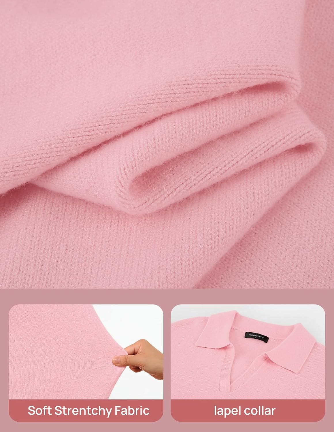 image:imageMEROKEETY Womens Fall Long Sleeve Midi Sweater Dress V Neck Knit DressesPink