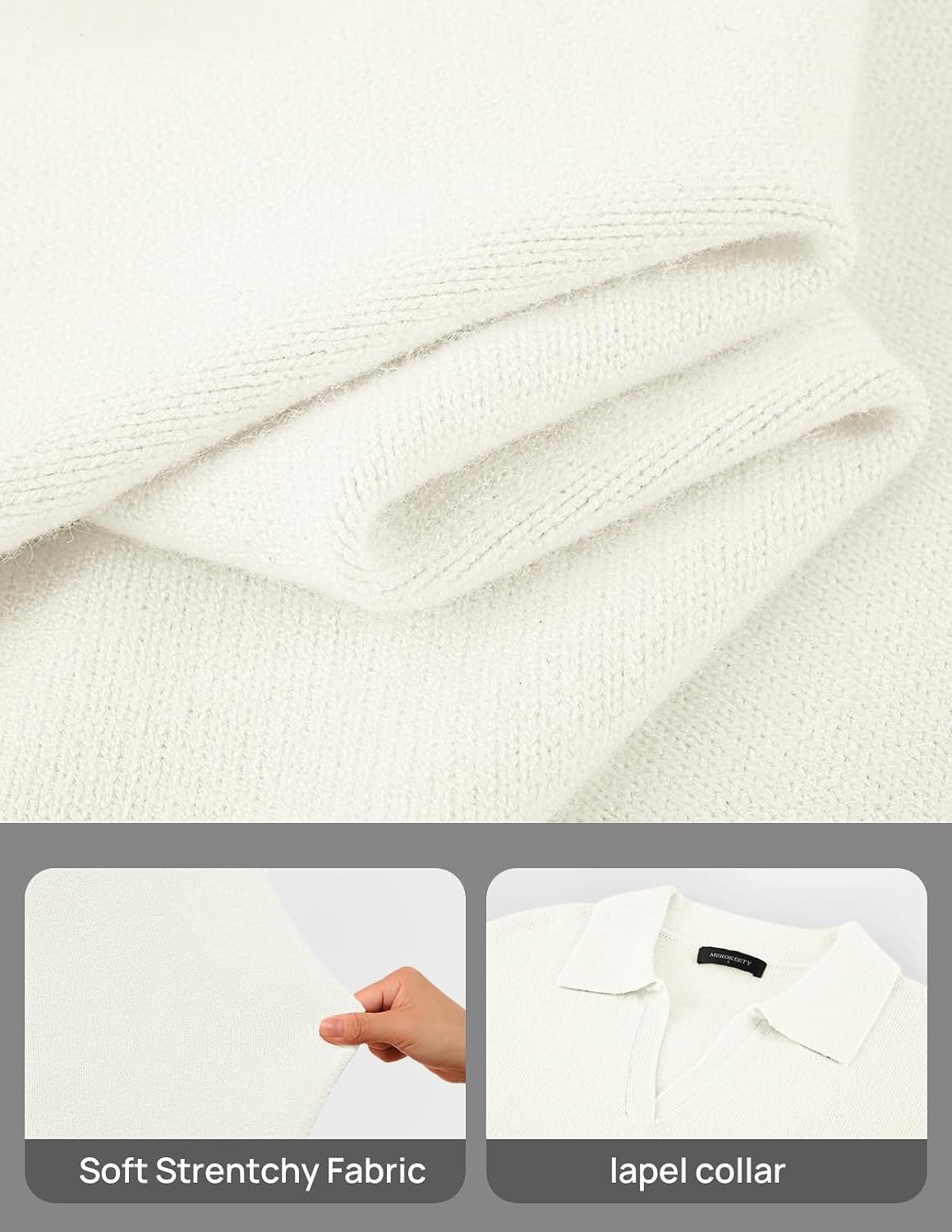 image:imageMEROKEETY Womens Fall Long Sleeve Midi Sweater Dress V Neck Knit DressesWhite