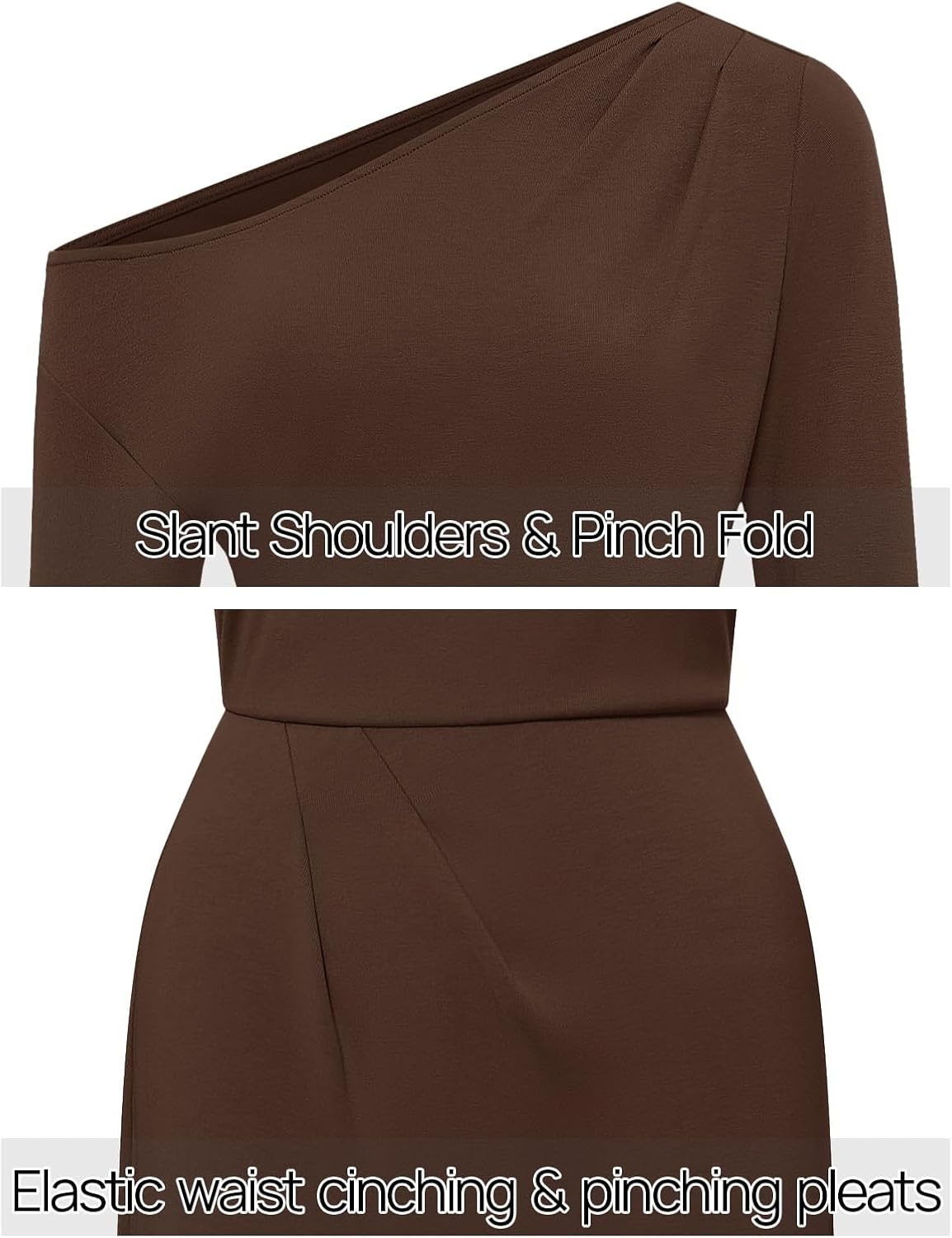 image:imageMEROKEETY Womens Fall Off Shoulder Long Sleeve Wedding Guest Midi DressCoffee