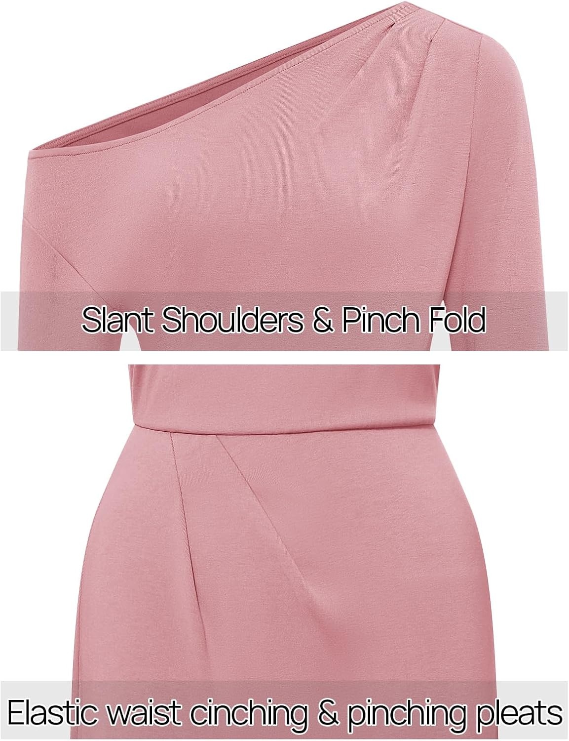 image:imageMEROKEETY Womens Fall Off Shoulder Long Sleeve Wedding Guest Midi DressPink