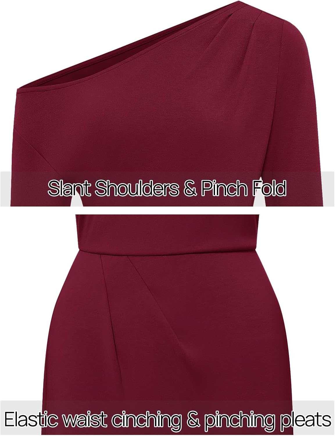 image:imageMEROKEETY Womens Fall Off Shoulder Long Sleeve Wedding Guest Midi DressWine