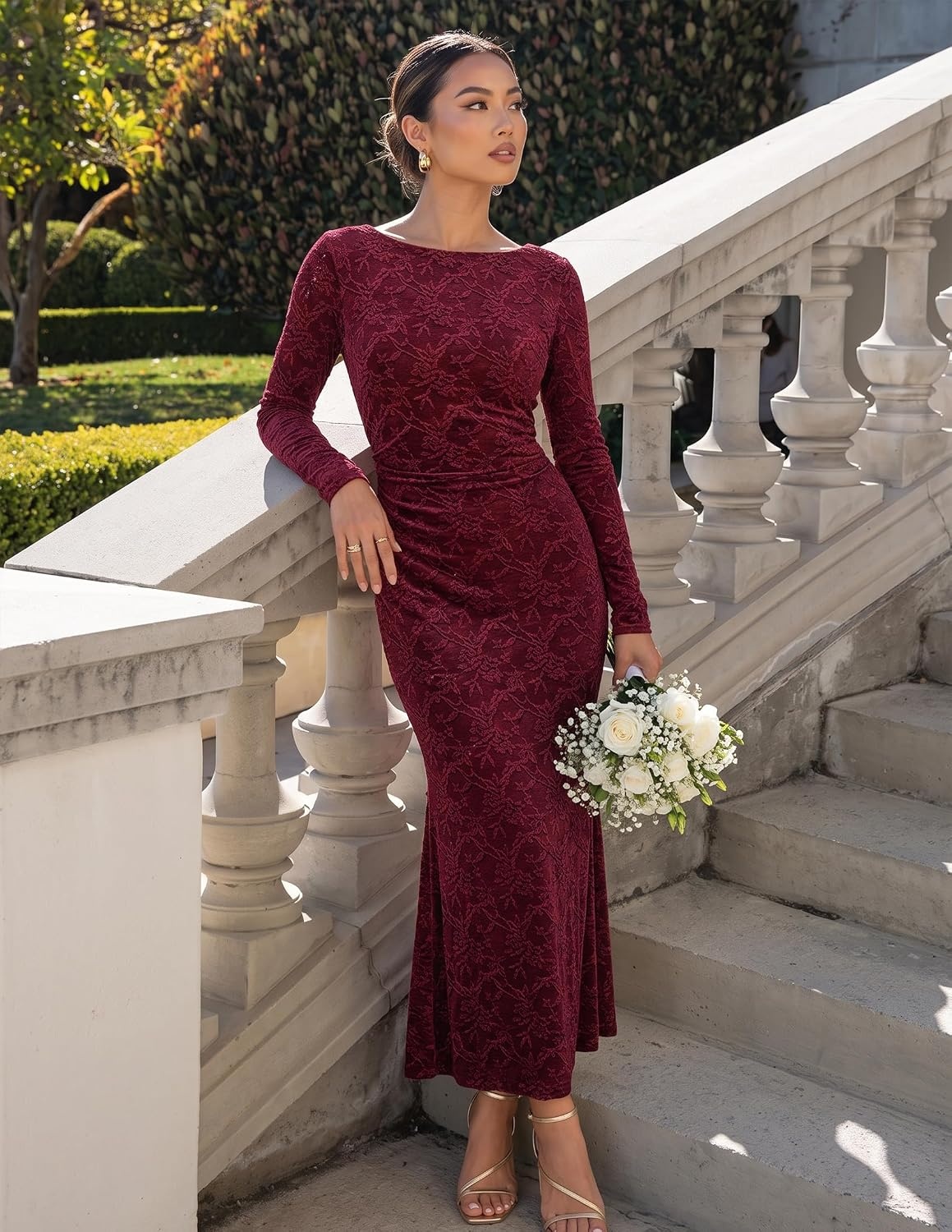image:imageMEROKEETY Womens Fall Wedding Guest Formal Floral Maxi DressesBurgundy