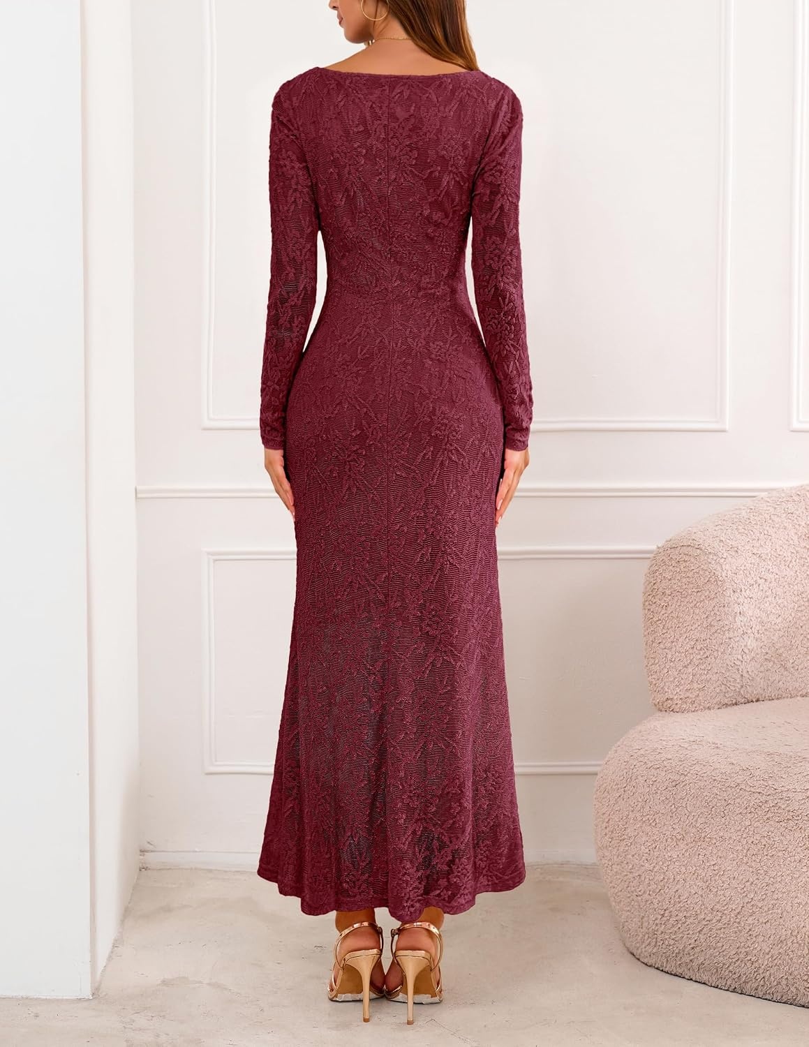 image:imageMEROKEETY Womens Fall Wedding Guest Formal Floral Maxi DressesBurgundy