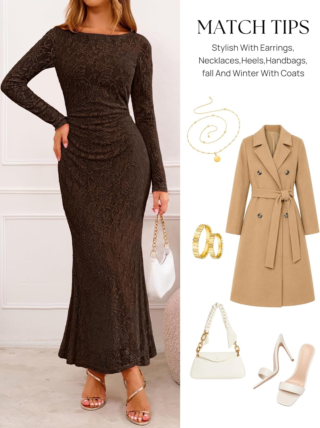image:imageMEROKEETY Womens Fall Wedding Guest Formal Floral Maxi DressesCoffee