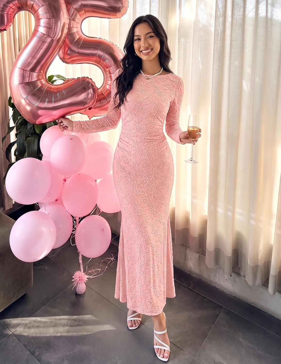 image:imageMEROKEETY Womens Fall Wedding Guest Formal Floral Maxi DressesPink