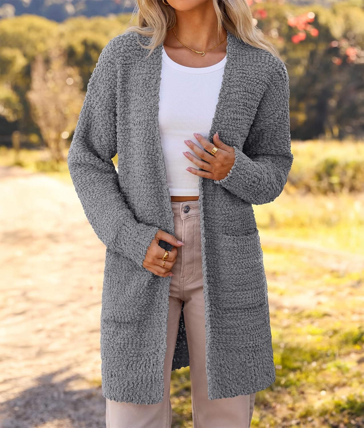 image:imageMEROKEETY Womens Fuzzy Chunky Oversized Cardigan Sweaters 2026 Fall OutfitsBat Grey