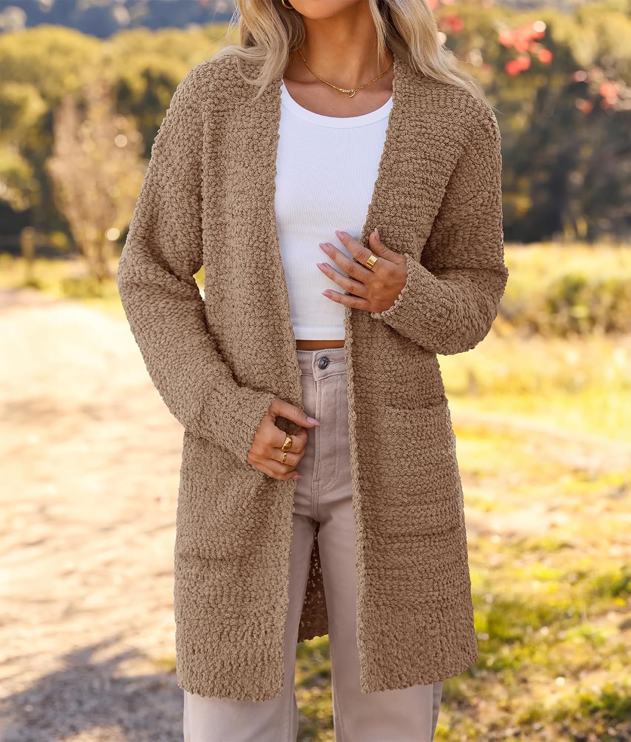 image:imageMEROKEETY Womens Fuzzy Chunky Oversized Cardigan Sweaters 2026 Fall OutfitsMocha