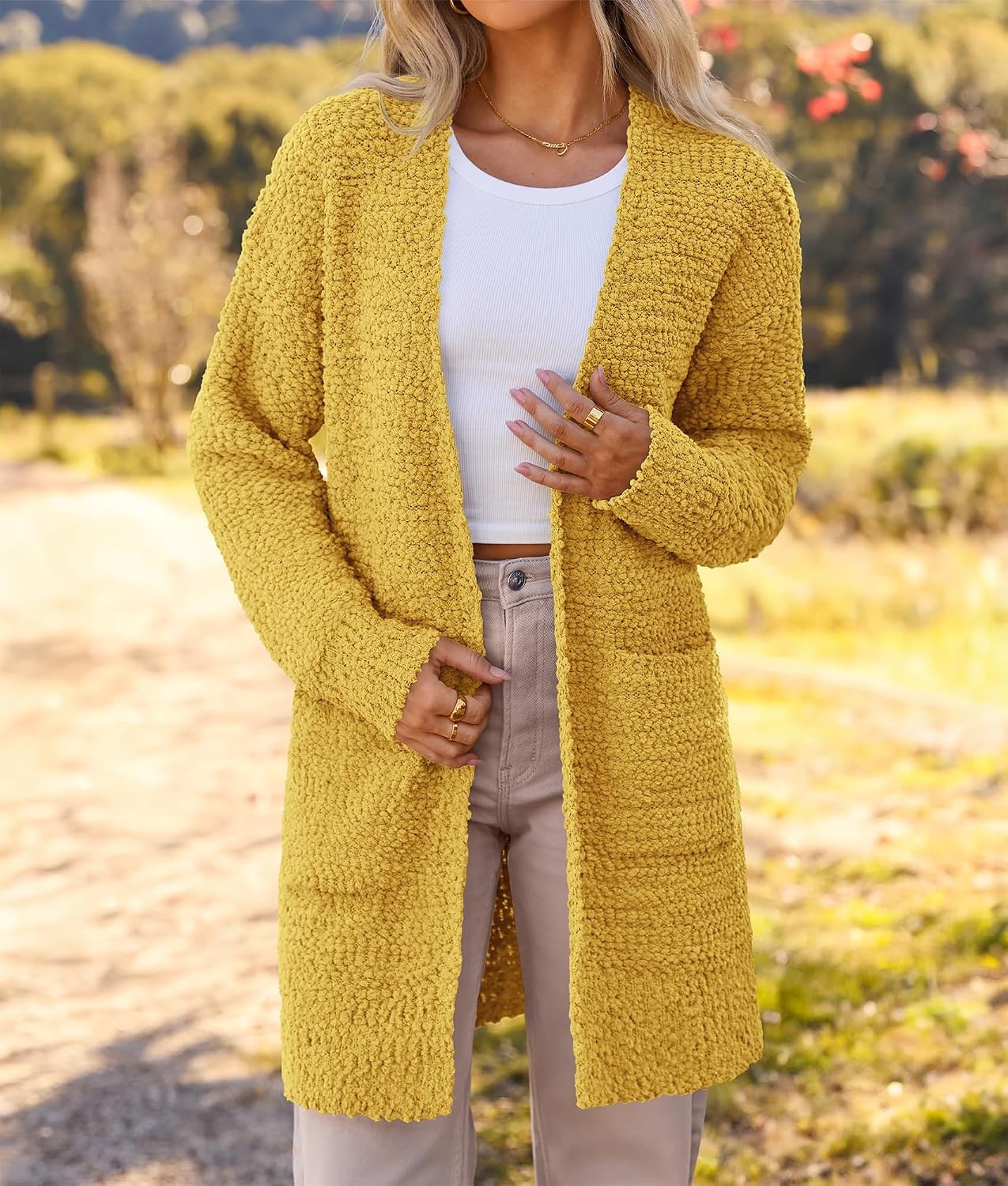 image:imageMEROKEETY Womens Fuzzy Chunky Oversized Cardigan Sweaters 2026 Fall OutfitsMustard