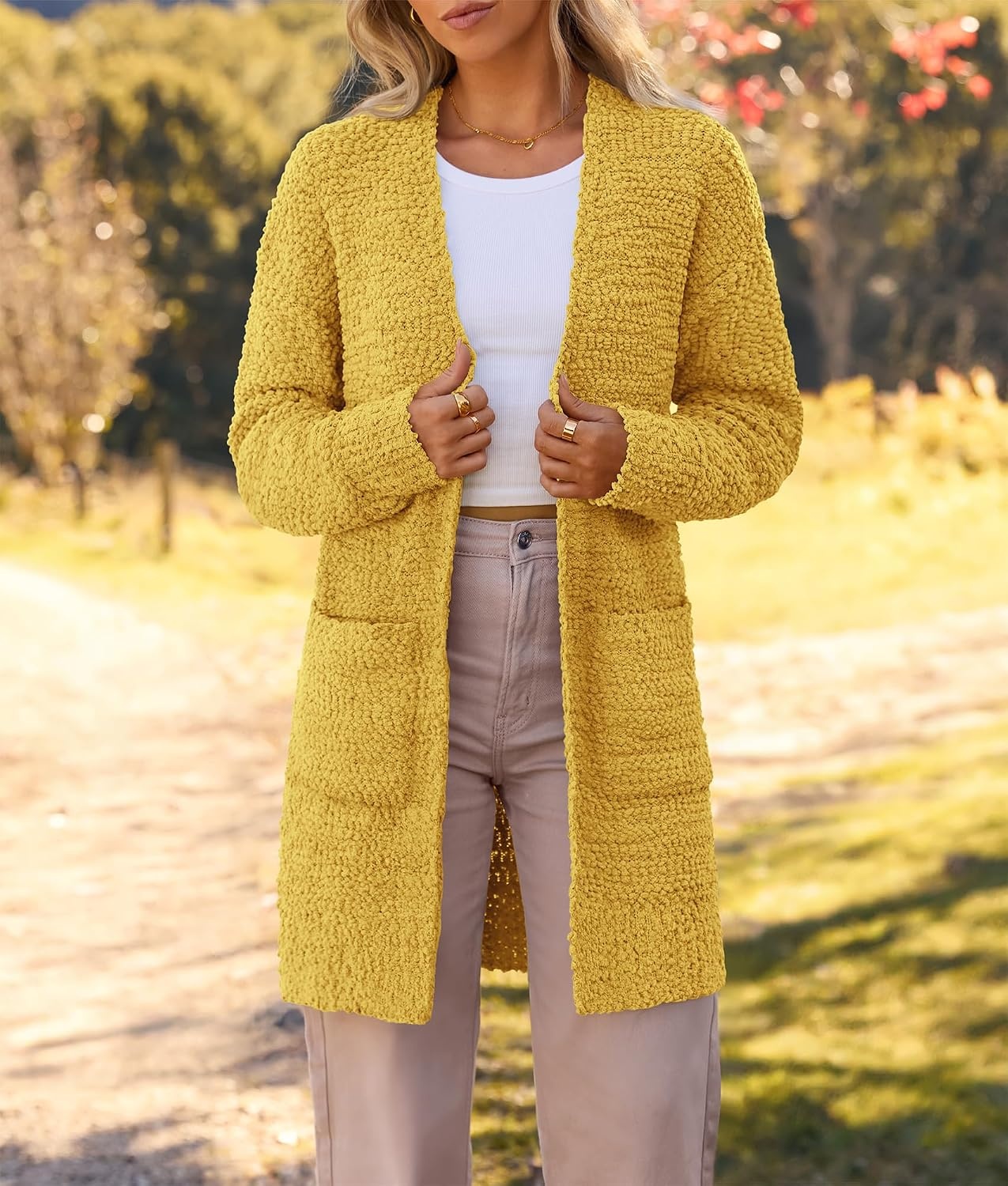 image:imageMEROKEETY Womens Fuzzy Chunky Oversized Cardigan Sweaters 2026 Fall OutfitsMustard