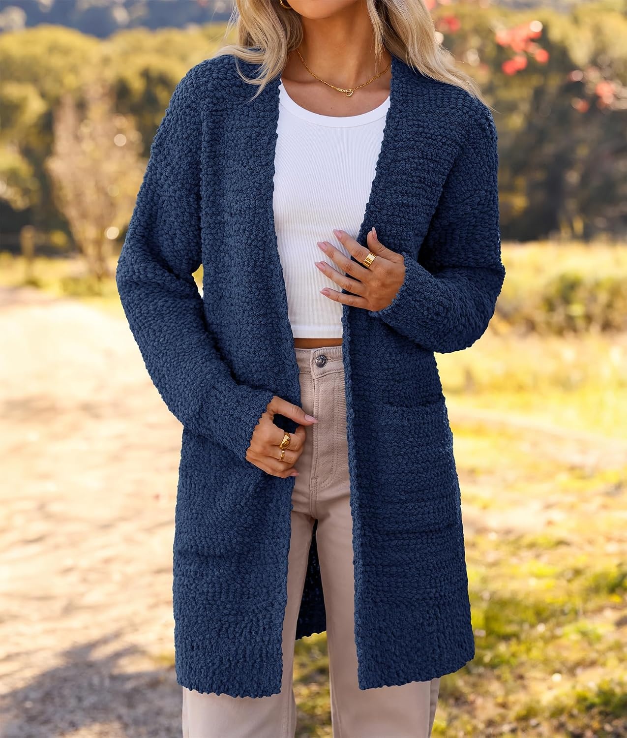 image:imageMEROKEETY Womens Fuzzy Chunky Oversized Cardigan Sweaters 2026 Fall OutfitsNavy