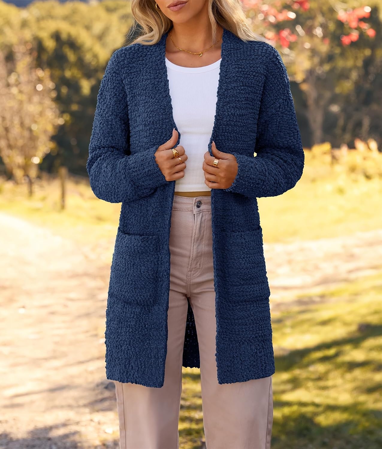 image:imageMEROKEETY Womens Fuzzy Chunky Oversized Cardigan Sweaters 2026 Fall OutfitsNavy