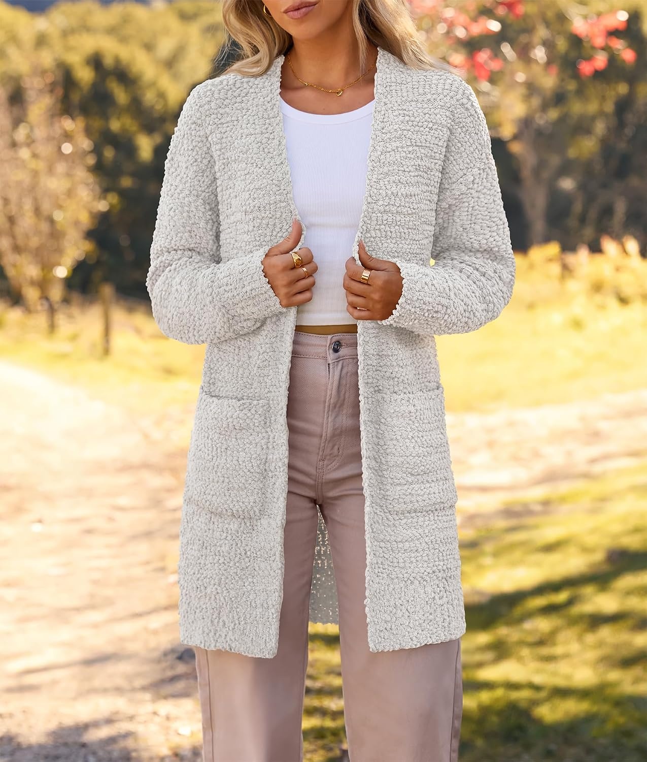 image:imageMEROKEETY Womens Fuzzy Chunky Oversized Cardigan Sweaters 2026 Fall OutfitsOffwhite