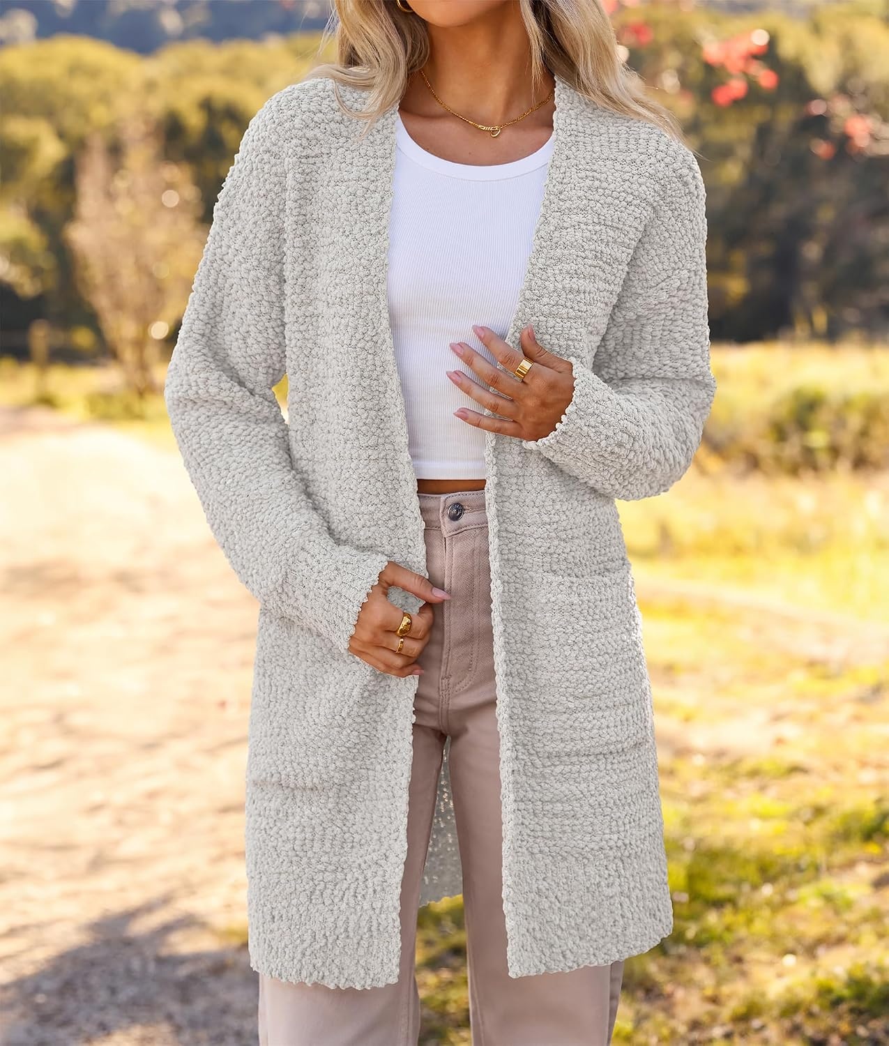 image:imageMEROKEETY Womens Fuzzy Chunky Oversized Cardigan Sweaters 2026 Fall OutfitsOffwhite