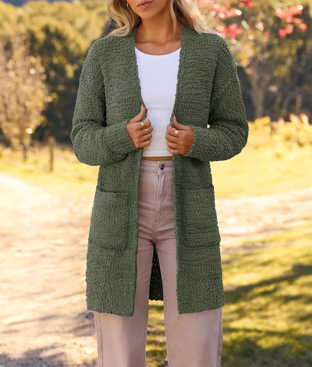 image:imageMEROKEETY Womens Fuzzy Chunky Oversized Cardigan Sweaters 2026 Fall OutfitsOlive