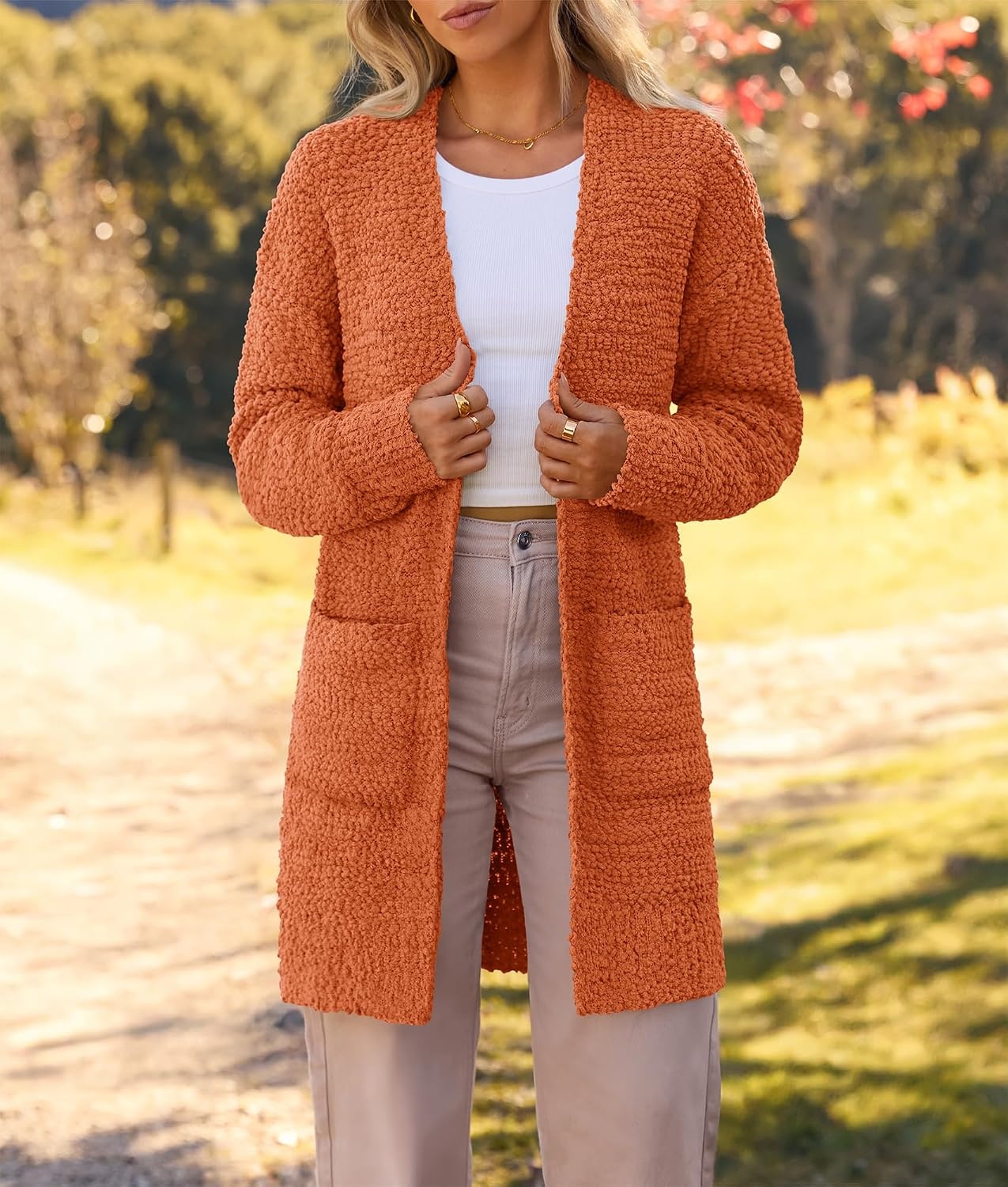 image:imageMEROKEETY Womens Fuzzy Chunky Oversized Cardigan Sweaters 2026 Fall OutfitsOrange