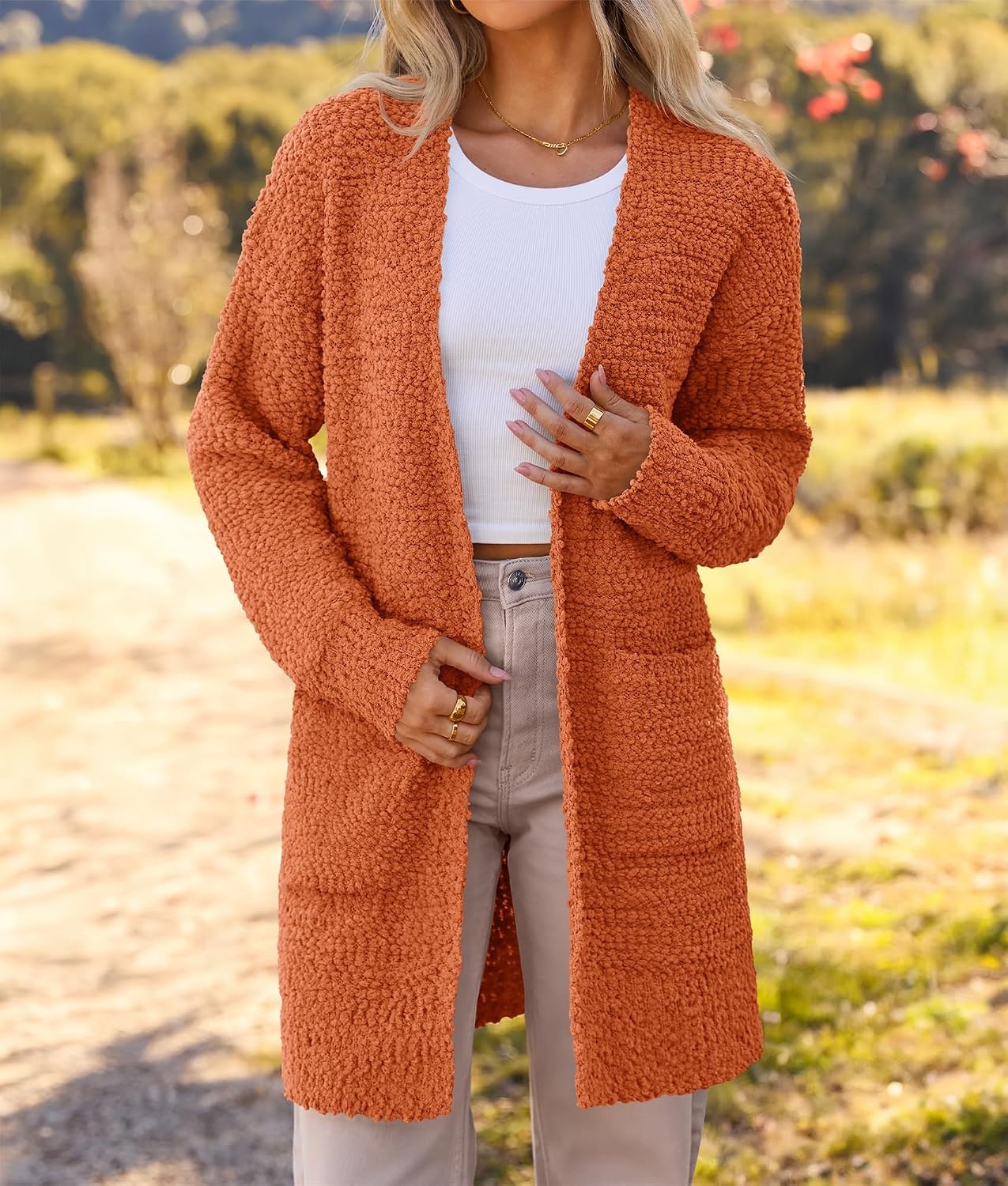 image:imageMEROKEETY Womens Fuzzy Chunky Oversized Cardigan Sweaters 2026 Fall OutfitsOrange