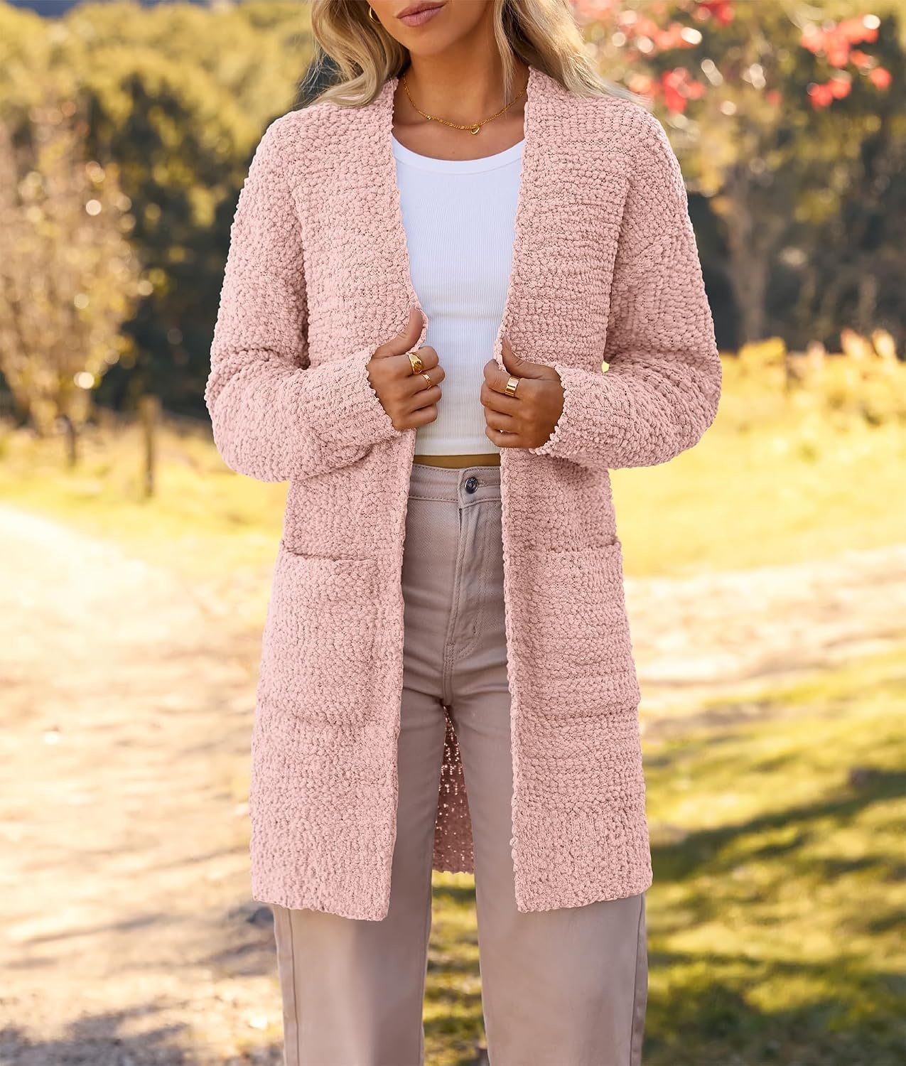 image:imageMEROKEETY Womens Fuzzy Chunky Oversized Cardigan Sweaters 2026 Fall OutfitsPink
